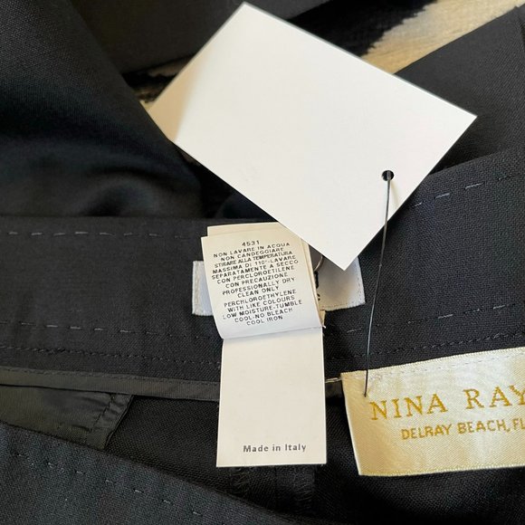 NINA RAYNOR Black Wool Blend Straight Leg Flat Front Dress Pant - Picture 12 of 12